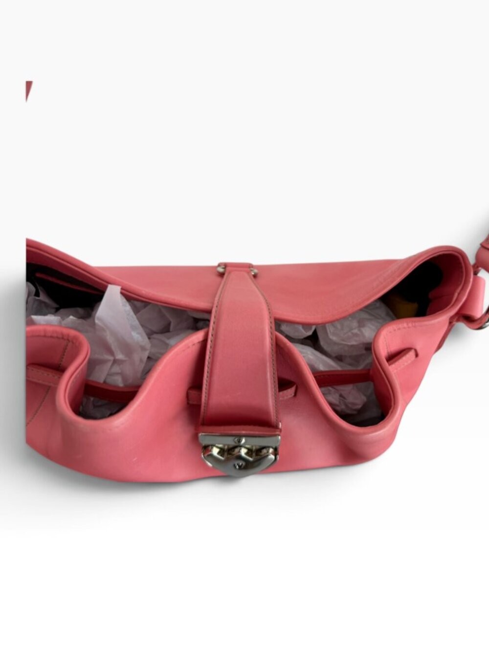 Bally Ciffra Coral Pink Leather Shoulder Bag Lock Key Clochette Made in Italy - Picture 6 of 14